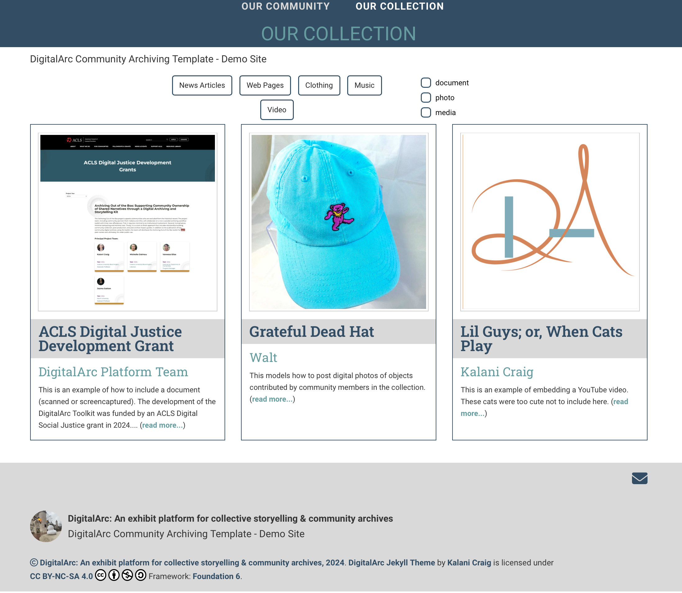 A screenshot of the DigitalArc exhibit collection page